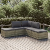  5 Piece Garden Lounge Set with Cushions Grey Poly Rattan