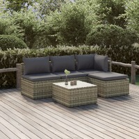  5 Piece Garden Lounge Set with Cushions Grey Poly Rattan