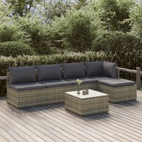  6 Piece Garden Lounge Set with Cushions Grey Poly Rattan
