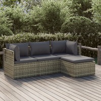  4 Piece Garden Lounge Set with Cushions Grey Poly Rattan