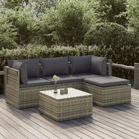  5 Piece Garden Lounge Set with Cushions Grey Poly Rattan