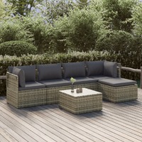  6 Piece Garden Lounge Set with Cushions Grey Poly Rattan