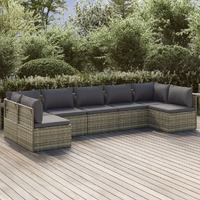  7 Piece Garden Lounge Set with Cushions Grey Poly Rattan