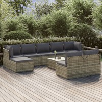 10 Piece Garden Lounge Set with Cushions Grey Poly Rattan