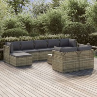  10 Piece Garden Lounge Set with Cushions Grey Poly Rattan