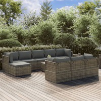  11 Piece Garden Lounge Set with Cushions Grey Poly Rattan