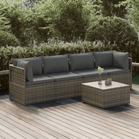  5 Piece Garden Lounge Set with Cushions Grey Poly Rattan
