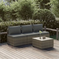  4 Piece Garden Lounge Set with Cushions Grey Poly Rattan