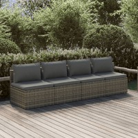  4 Piece Garden Lounge Set with Cushions Grey Poly Rattan