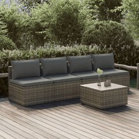  5 Piece Garden Lounge Set with Cushions Grey Poly Rattan