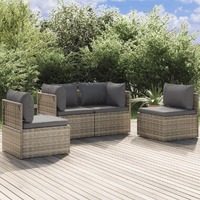  4 Piece Garden Lounge Set with Cushions Grey Poly Rattan