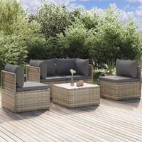  5 Piece Garden Lounge Set with Cushions Grey Poly Rattan
