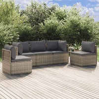  5 Piece Garden Lounge Set with Cushions Grey Poly Rattan