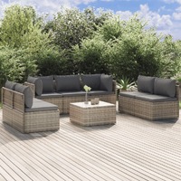  8 Piece Garden Lounge Set with Cushions Grey Poly Rattan