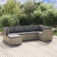  6 Piece Garden Lounge Set with Cushions Grey Poly Rattan