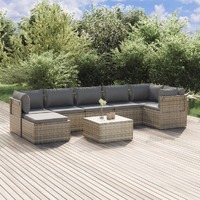  8 Piece Garden Lounge Set with Cushions Grey Poly Rattan