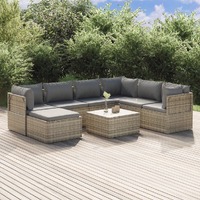  8 Piece Garden Lounge Set with Cushions Grey Poly Rattan