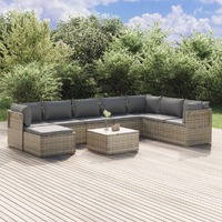  9 Piece Garden Lounge Set with Cushions Grey Poly Rattan