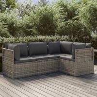  4 Piece Garden Lounge Set with Cushions Grey Poly Rattan