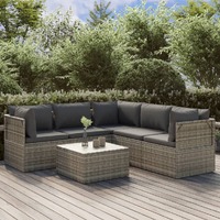  6 Piece Garden Lounge Set with Cushions Grey Poly Rattan