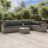  8 Piece Garden Lounge Set with Cushions Grey Poly Rattan