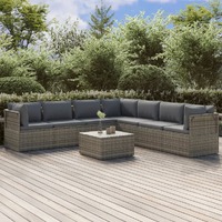  8 Piece Garden Lounge Set with Cushions Grey Poly Rattan