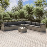  10 Piece Garden Lounge Set with Cushions Grey Poly Rattan
