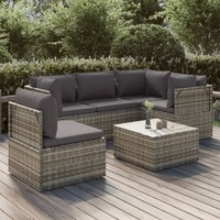  6 Piece Garden Lounge Set with Cushions Grey Poly Rattan