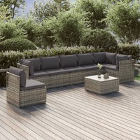  8 Piece Garden Lounge Set with Cushions Grey Poly Rattan