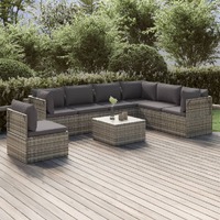  8 Piece Garden Lounge Set with Cushions Grey Poly Rattan