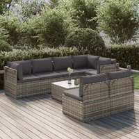  8 Piece Garden Lounge Set with Cushions Grey Poly Rattan