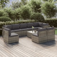  10 Piece Garden Lounge Set with Cushions Grey Poly Rattan