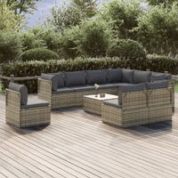  10 Piece Garden Lounge Set with Cushions Grey Poly Rattan
