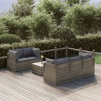  6 Piece Garden Lounge Set with Cushions Grey Poly Rattan