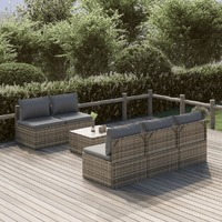  6 Piece Garden Lounge Set with Cushions Grey Poly Rattan