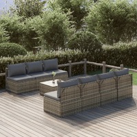  8 Piece Garden Lounge Set with Cushions Grey Poly Rattan