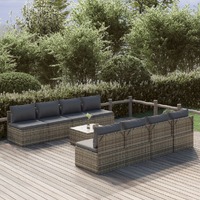  9 Piece Garden Lounge Set with Cushions Grey Poly Rattan