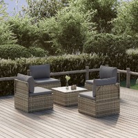  5 Piece Garden Lounge Set with Cushions Grey Poly Rattan
