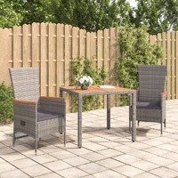  3 Piece Garden Dining Set with Cushions Grey Poly Rattan