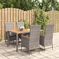  5 Piece Garden Dining Set with Cushions Grey Poly Rattan