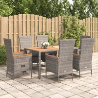  7 Piece Garden Dining Set with Cushions Grey Poly Rattan