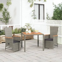  3 Piece Garden Dining Set with Cushions Grey Poly Rattan