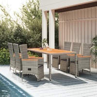  7 Piece Garden Dining Set with Cushions Grey Poly Rattan