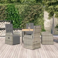  5 Piece Garden Dining Set with Cushions Grey Poly Rattan