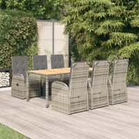  7 Piece Garden Dining Set with Cushions Grey Poly Rattan