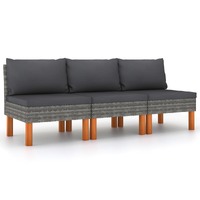  Middle Sofas 3 pcs Poly Rattan and Solid Eucalyptus Wood
