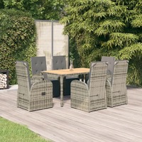  7 Piece Garden Dining Set with Cushions Grey Poly Rattan