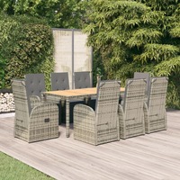  9 Piece Garden Dining Set with Cushions Grey Poly Rattan