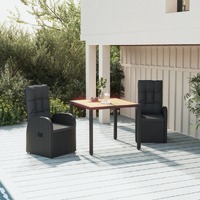  3 Piece Garden Dining Set with Cushions Black Poly Rattan