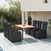  7 Piece Garden Dining Set with Cushions Black Poly Rattan